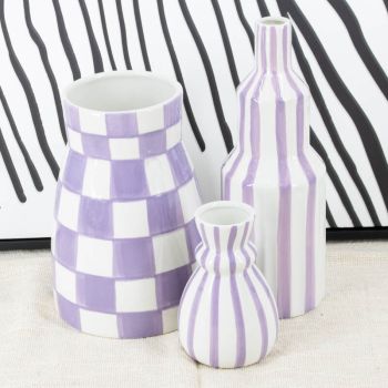 Aardewerk vaas stripe lilac
