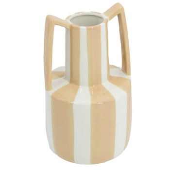 Aardewerk vaas met oren stripe drab