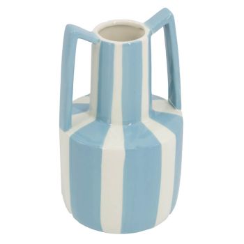 Aardewerk vaas met oren stripe light blue