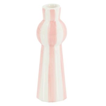 Kaarsenstandaard keramiek stripes roze