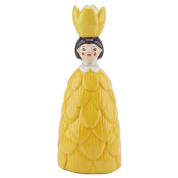 Kaarsenstandaard aardewerk vrouw bloem geel