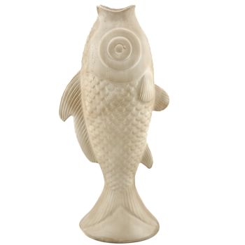 Aardewerk vaas vis beige