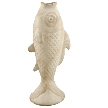 Aardewerk vaas vis beige