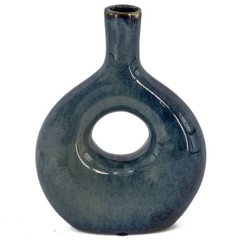 Aardewerk donut vaas blauw
