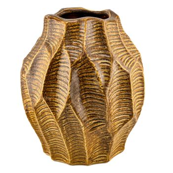 Aardewerk vaas leaves oker
