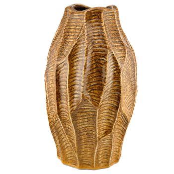 Aardewerk vaas leaves oker