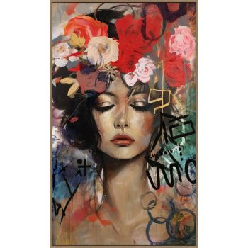 Schilderij canvas vrouw met bloemen art