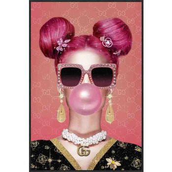 Schilderij tempered glass crystals pink bubble 