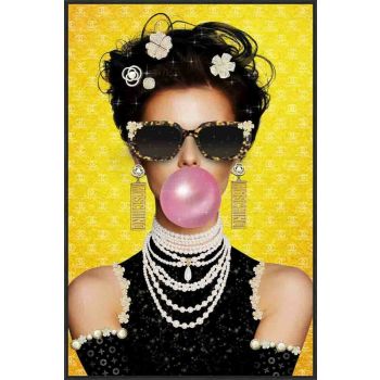 Schilderij tempered glass crystals yellow bubble 