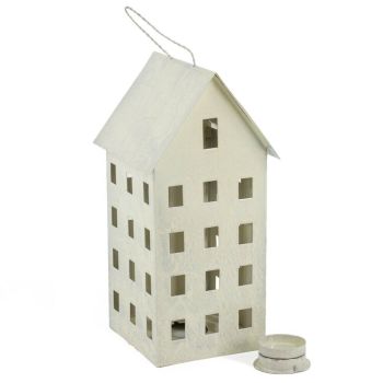 Metalen huisje waxinehouder wit