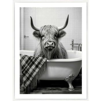 Schilderij Schotse Hooglander in bad