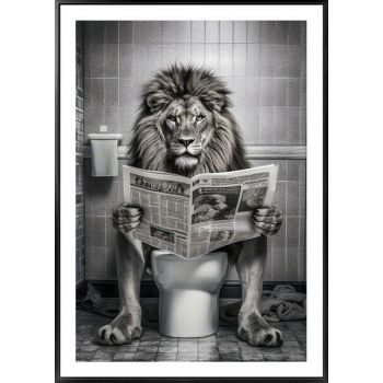 Schilderij leeuw op toilet