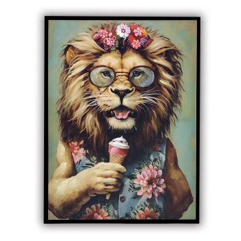 Schilderij leeuw met ijsje 