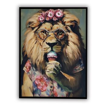 Schilderij leeuw met ijsje