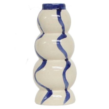 Aardewerk kandelaar lines blauw