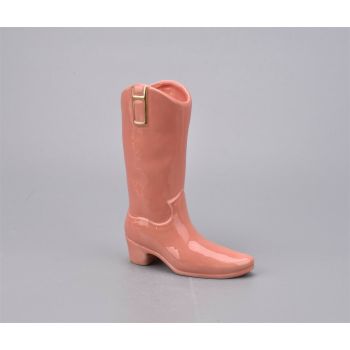 Aardewerk vaas cowboy laars salmon