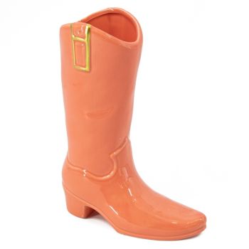 Aardewerk vaas cowboy laars salmon