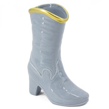 Aardewerk vaas laars blauw 