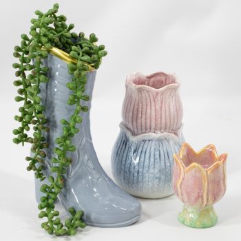 Aardewerk vaas laars blauw 