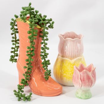 Aardewerk vaas laars salmon