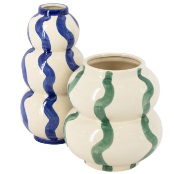 Aardewerk vaas lines blauw 