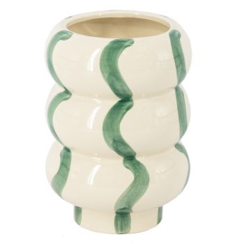Aardewerk vaas lines groen