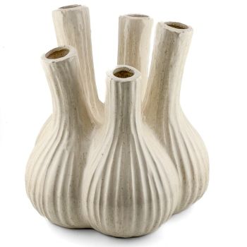 Aardewerk tulpenvaas garlic beige