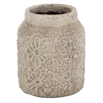 Aardewerk vaas flowers pink medium