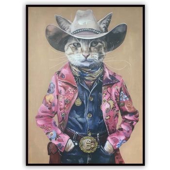 Schilderij cowboy cat 60x80cm