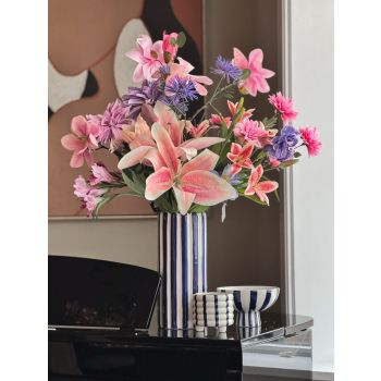 Aardewerk vaas stripe dark blue