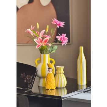 Aardewerk vaas stripe yellow