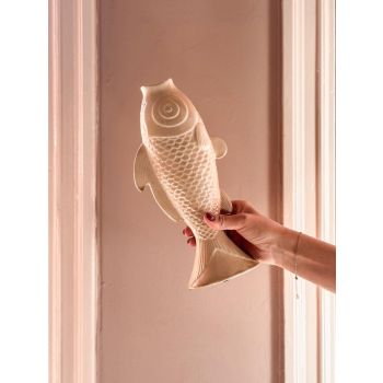 Aardewerk vaas vis beige
