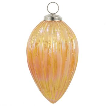 Glazen kerstbal ovaal oranje parelmoer