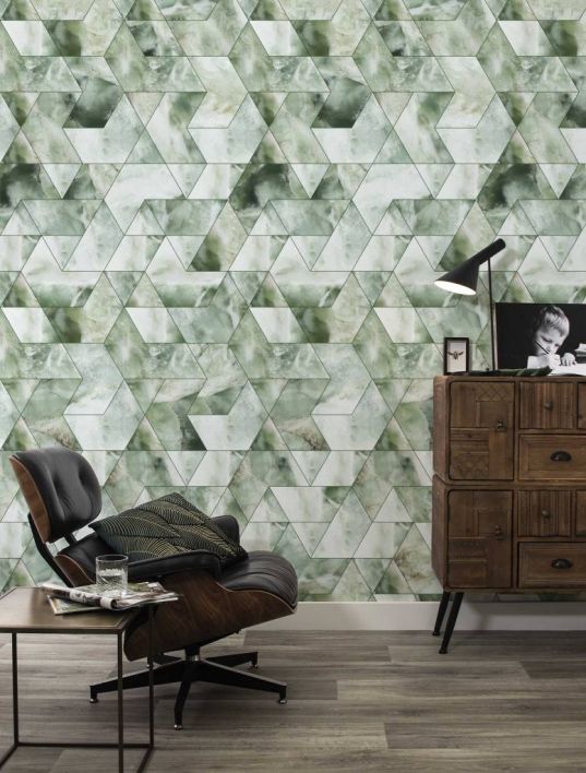 Patroon behang Groen marmer mosaic