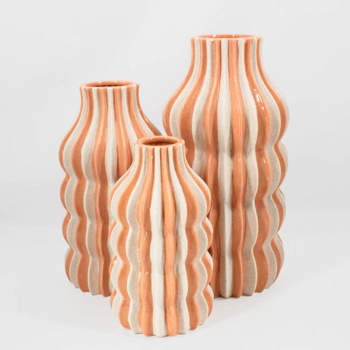 Aardewerk vaas stripes sandstone