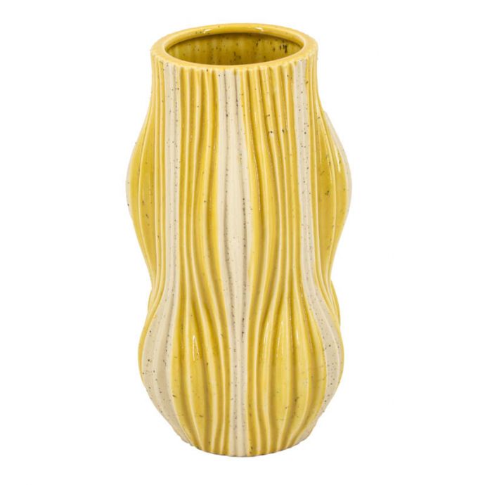 Aardewerk vaas stripes mustard 