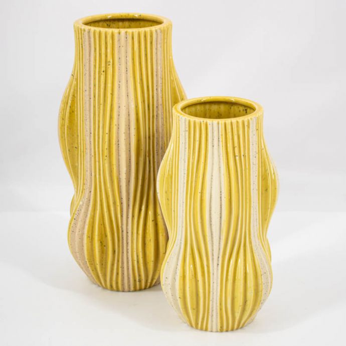 Aardewerk vaas stripes mustard 