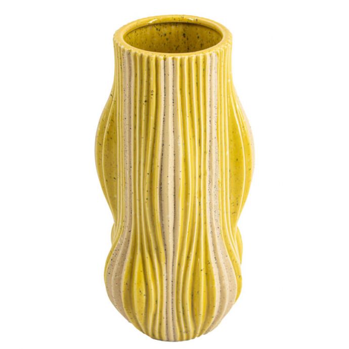 Aardewerk vaas stripes mustard 