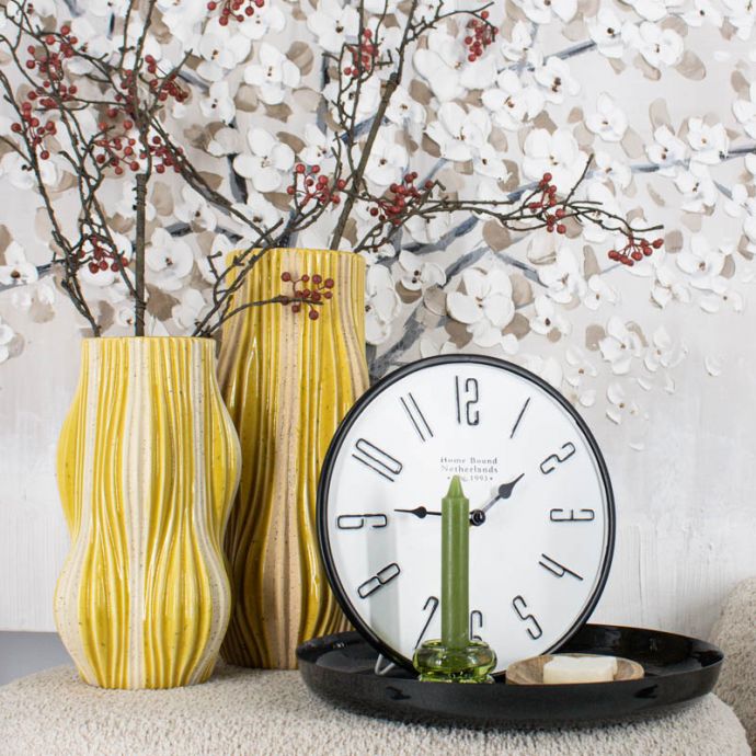 Aardewerk vaas stripes mustard 