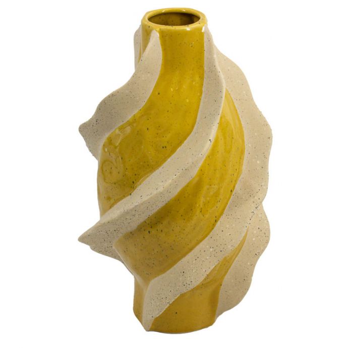 Aardewerk vaas stripes mustard 