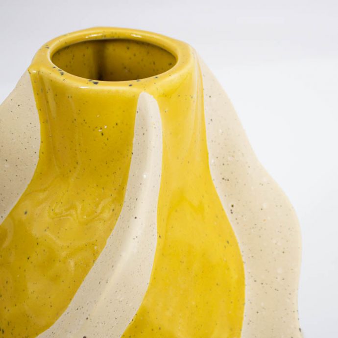 Aardewerk vaas stripes mustard 