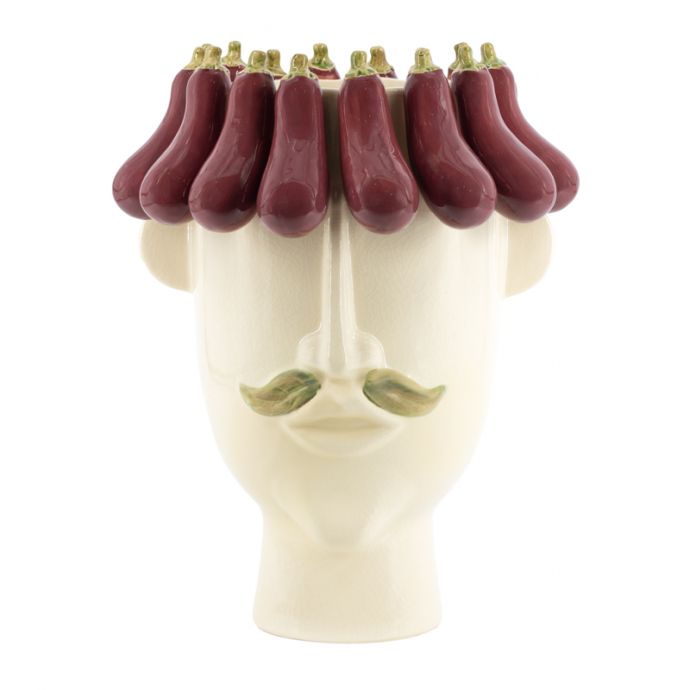 Aardewerk vaas aubergine face