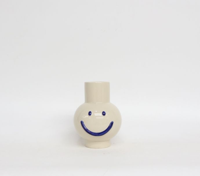 Aardewerk vaas smiley blauw 