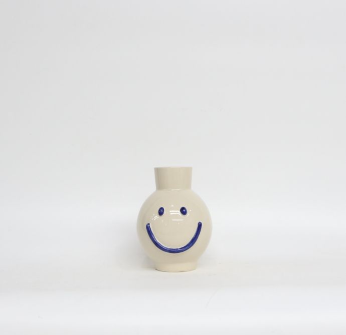 Aardewerk vaas smiley blauw 