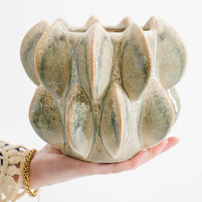 Aardewerk bloempot Disc groen