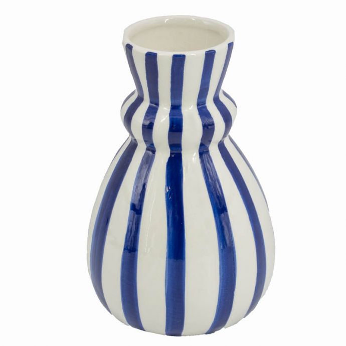 Aardewerk vaas stripe dark blue
