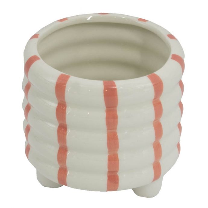 Aardewerk bloempotje stripe peach
