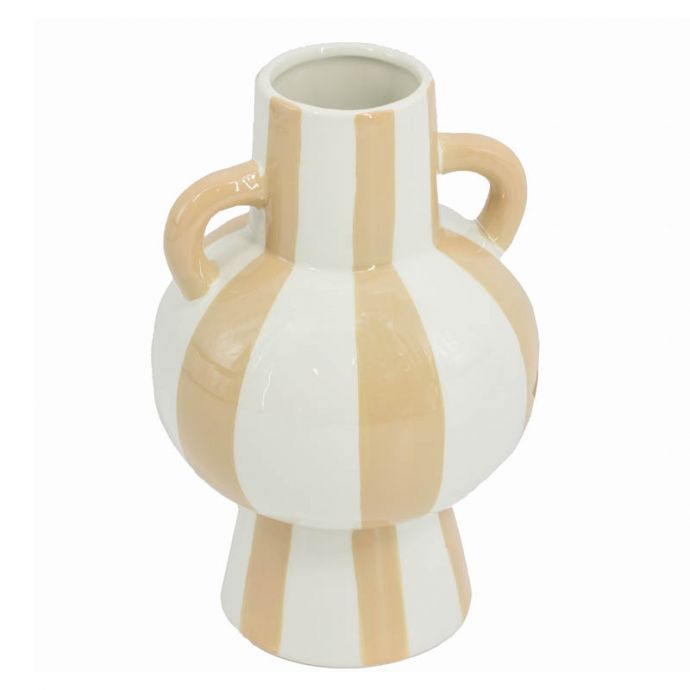 Aardewerk vaas met oren stripe drab