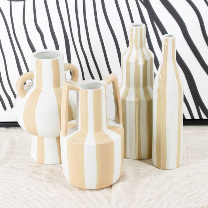 Aardewerk vaas met oren stripe drab