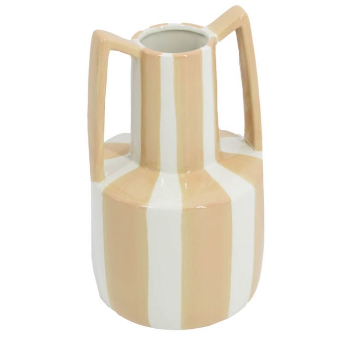 Aardewerk vaas met oren stripe drab